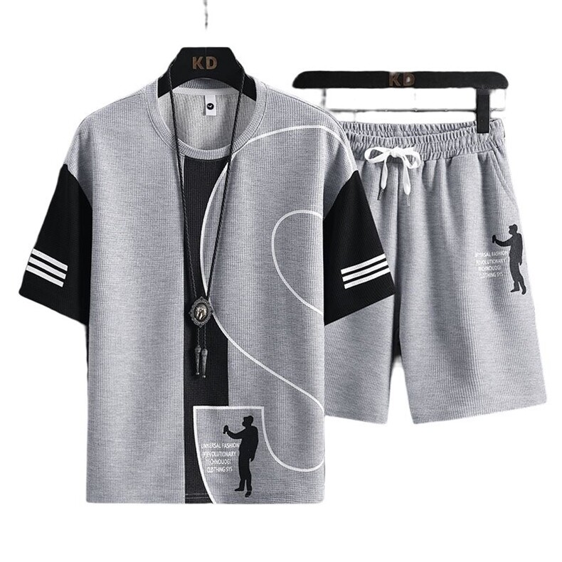 7553-P60短袖套装男士夏季潮流薄款休闲运动t恤夏装时尚衣服,男装T恤,电商D310B