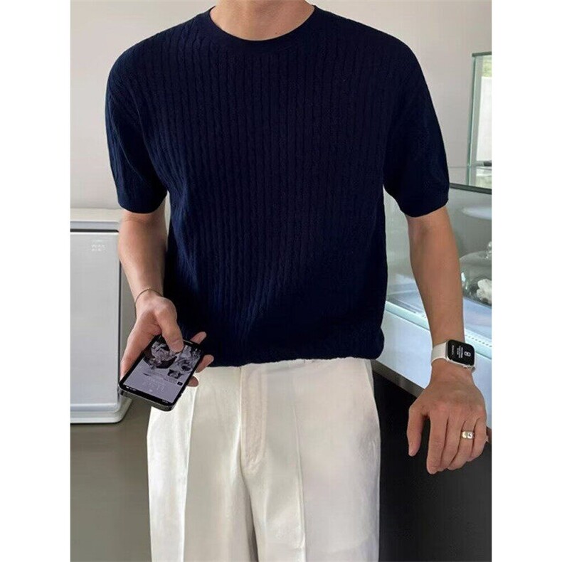 麻花短袖针织衫T恤夏季男士宽松圆领针织体恤半袖打底衫TB251,男装T恤,星座1116A（原606A-3）