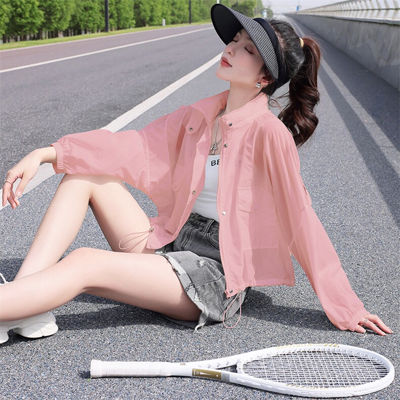 夏季薄款透气防晒衣短外套女2024新款小个子百搭休闲立领开衫上衣,女装防晒衣,依万里