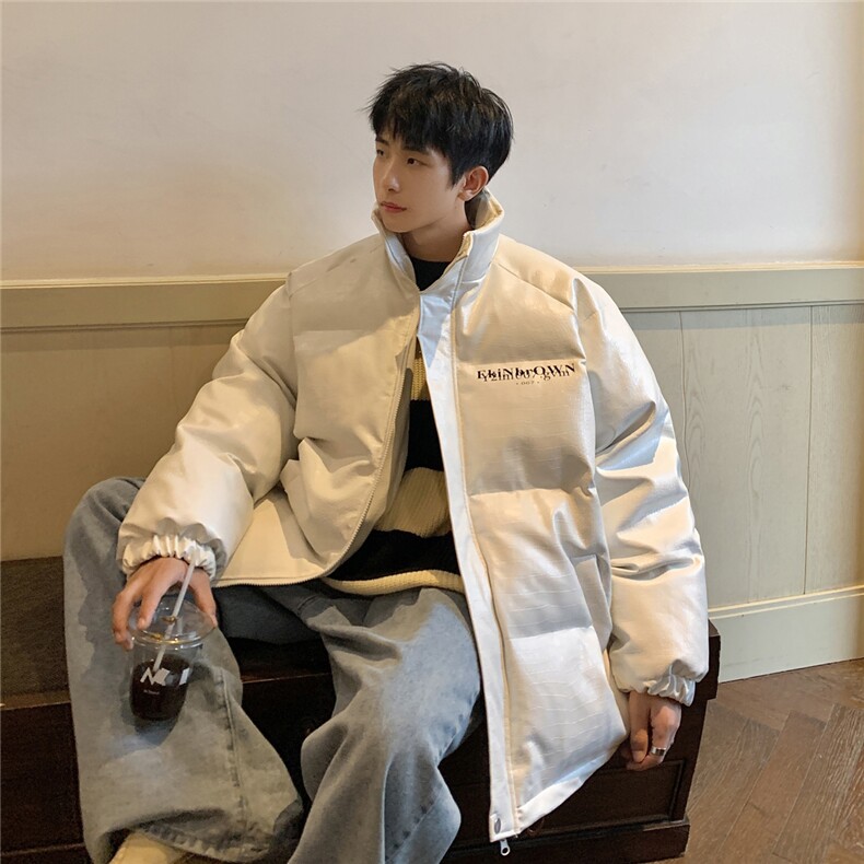 港风鳄鱼纹棉衣男手塞棉夹克PU皮棉服外套男8507P120控158,男装棉衣,星座226-1