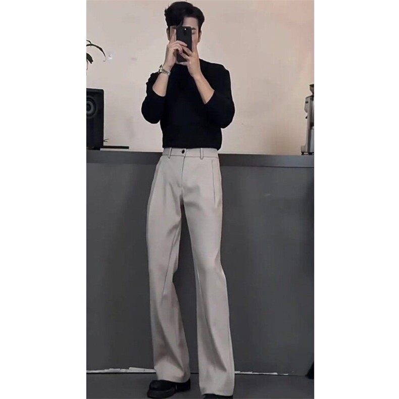 现货~春季褶皱垂感显瘦西装休闲裤阔腿直筒长裤男K315P45，男装休闲裤，星座1004-3