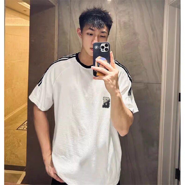 夏季美式高街重磅纯棉三条杠织带撞色男女短袖T恤ZD617-特P30,男装T恤,电商A486-1