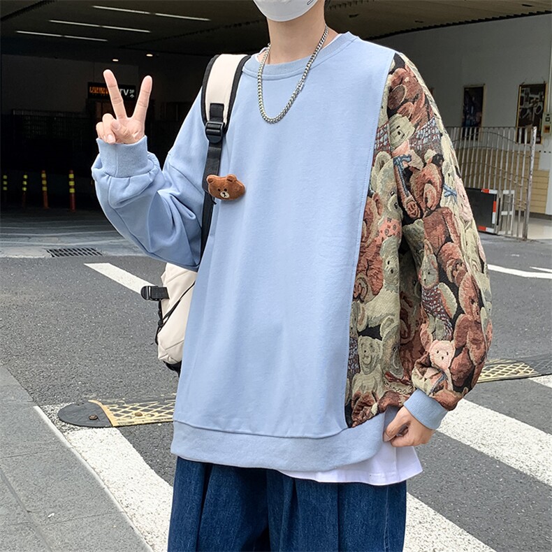 WY632-P25春季新款小熊拼接圆领卫衣图片