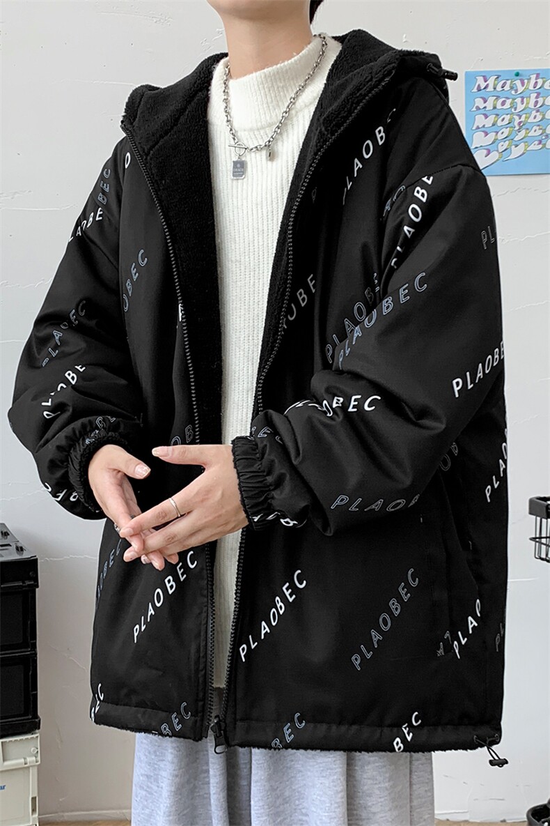 新款冬季加绒加厚棉衣羊羔绒连帽双面穿外套男MY102P95控价138,男装棉衣,电商A086