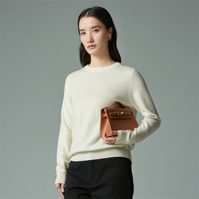 纯色圆领长袖35%羊绒衫女秋冬新品纯色简约基础百搭套头针织衫,女装羊绒衫,木淼羊绒