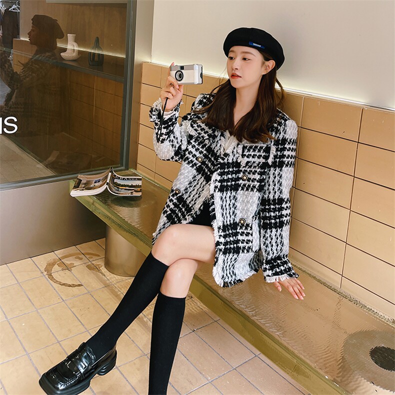【档口有货】秋装新款格子毛呢小香风外套2D112-6635P155控218,女装毛呢外套,2D112