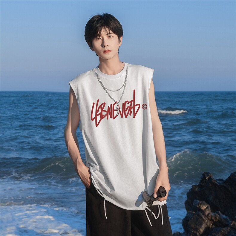 港风24夏款时尚字母印花领口链条背心DT65803P35控48，男装背心/马甲，电商A268A