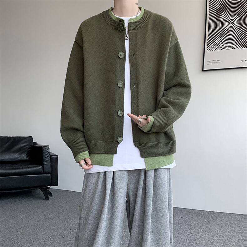 假两件高级感叠穿毛衣男美式针织开衫外套男MY1232-P78，男装针织衫/毛衣，电商D206-1