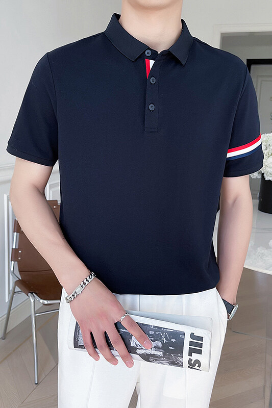 夏季男生翻领短袖POLO衫织带修饰T恤6375-P53,男装T恤,星座1012-1