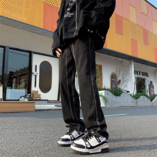 欧美高街水洗牛仔裤男复古美式hiphop裤子ins潮牌直筒裤WH60-P50，男装牛仔裤，星座1008
