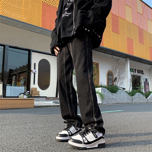 欧美高街水洗牛仔裤男复古美式hiphop裤子ins潮牌直筒裤WH60-P50图片