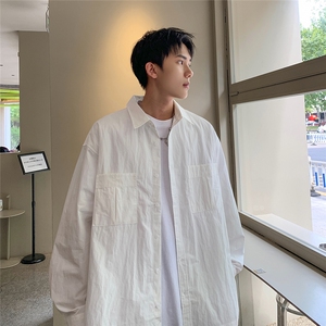 已下单 24081-P55棉锦普洗面料秋季韩版休闲宽松长袖衬衫男士大码图片
