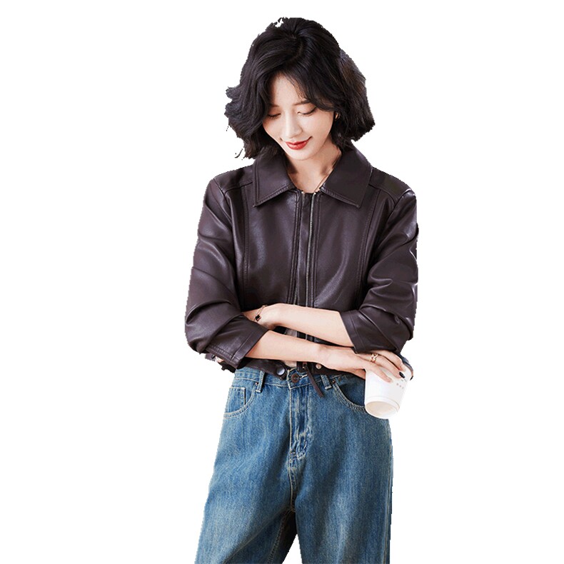 皮夹克短款外套女小个子春秋2024年新款高级感气质女装休闲PU皮衣,女装皮衣,江南女神