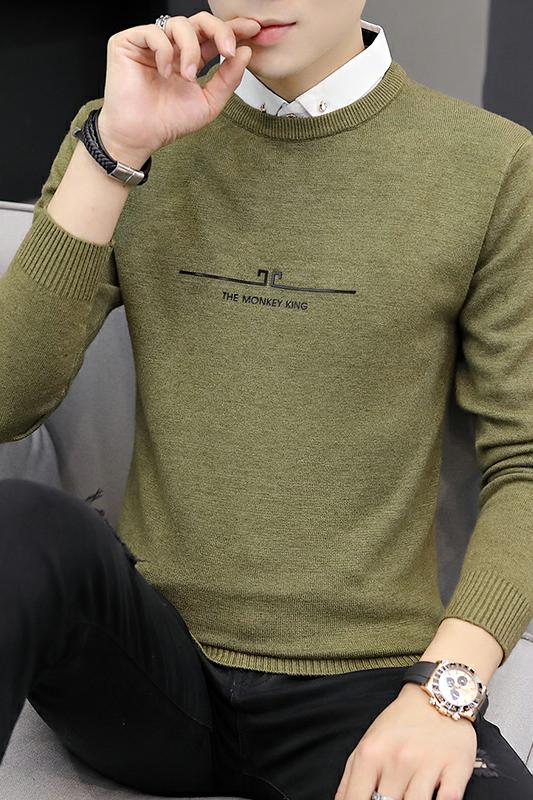 6783假两件毛衣男韩版衬衫领针织衫2020冬假领毛线衣带领,男装针织衫/毛衣,电商D310（原电商305）