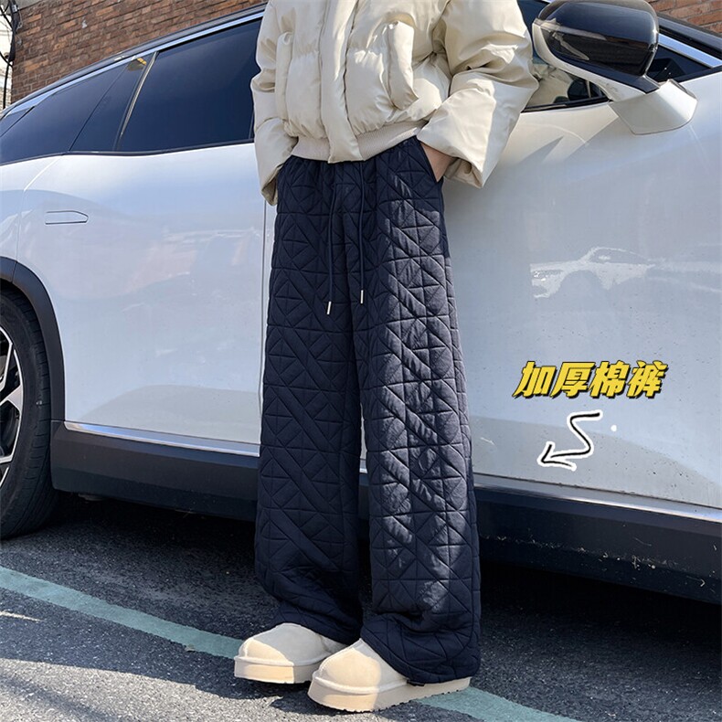 菱格eaho衍缝棉裤男女冬季外穿阔腿夹棉裤子情侣东北哈尔滨防寒裤,男装休闲裤,电商A001-1