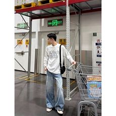 网图现货高品质260G三本针字母印花长袖T恤宽松打底衫CT621-P35，男装T恤，电商C310