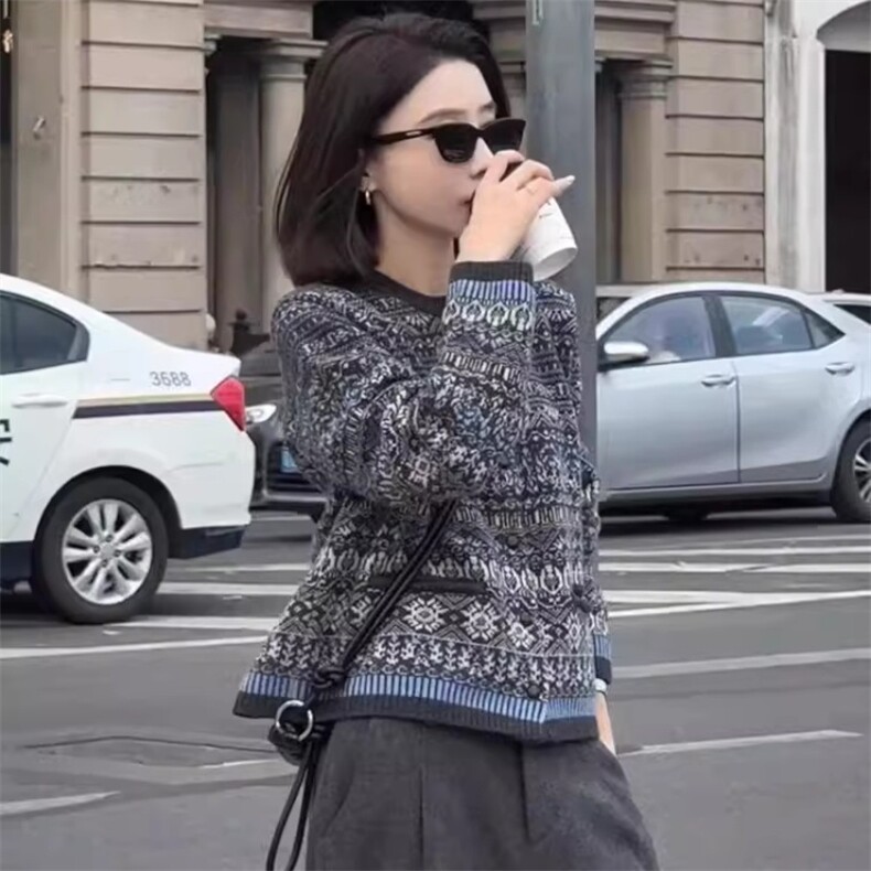 2024冬季独特超好看针织上衣法式气质慵懒高级感费尔岛毛衣开衫女，女装针织衫/毛衣，胜智羊绒