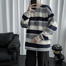 春季卫衣宽松韩版新款潮牌ins原宿bf慵懒风中性条纹上衣WY009-P25，男装卫衣，星座1008-1