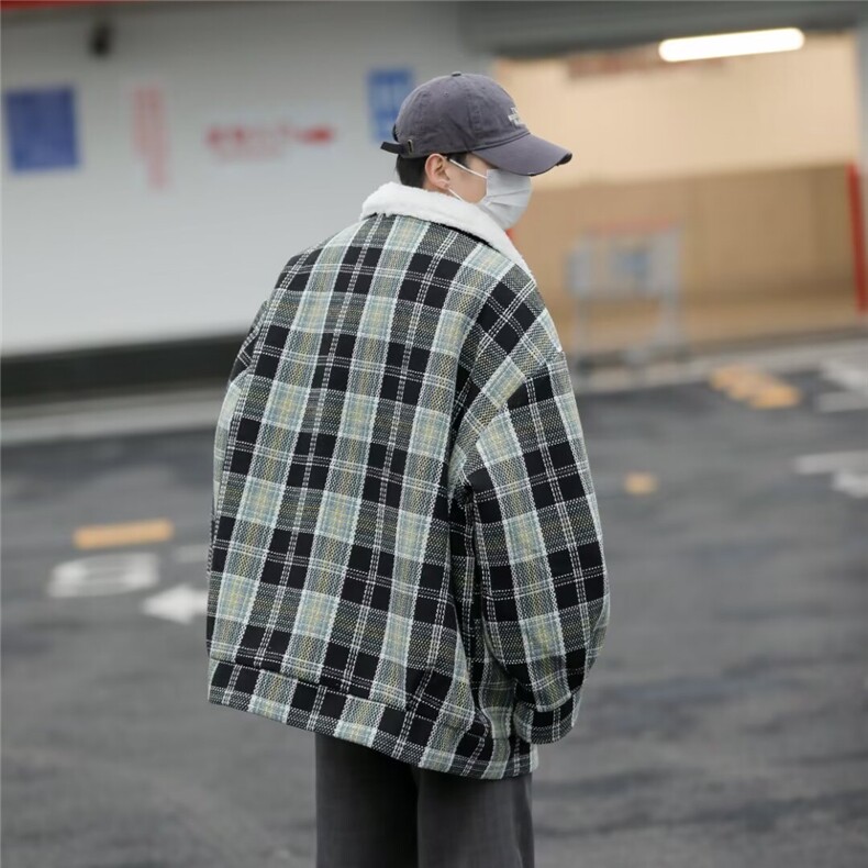 格子羊羔毛棉衣男士冬季加绒加厚潮流棉服外套棉袄TT9018P68,男装棉衣,星座1013-5