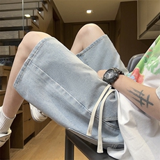 松紧裤腰抽绳牛仔短裤男夏季美式潮流裤脚麦标阔腿裤D27#-P38，男装牛仔裤，电商A178