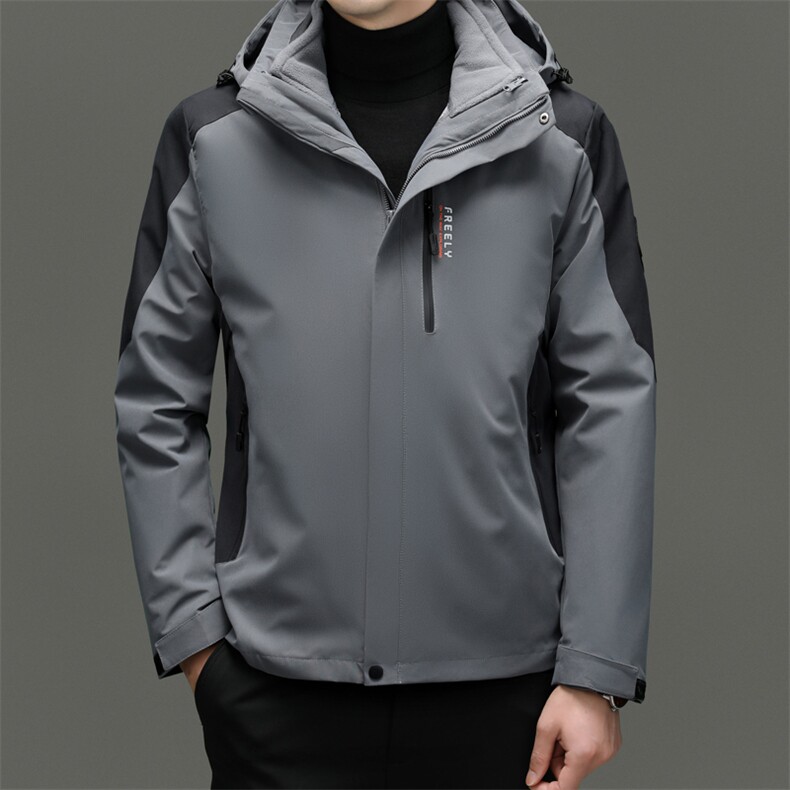 秋冬季男士冲锋衣三合一内胆中年户外防风连帽保暖夹克登山服外套,男装夹克,电商B212（原钱塘6029）