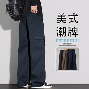 纯棉工装休闲裤男士秋季2025新款阔腿宽松直筒裤K6653-P60图片