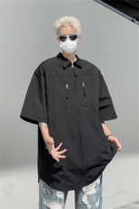 薄款冰丝拉链垫肩衬衫男短袖高街夏季浅蓝工装衬衣设计感五分袖，男装衬衫，星座505-2（原电商A260-1)