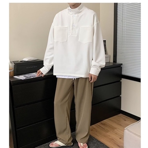 688-P37 轻熟风半高领卫衣男小众设计感半开扣上衣外套网红图片