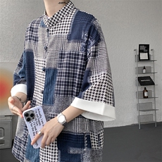 新中式拼接短袖衬衫男夏季风七分袖道袍盘扣外套DC28012P48，男装T恤，电商B312