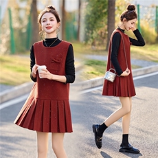 时尚气质百褶裙套装女2026年春新款优雅大气亮片背心连衣裙二件套，女装套装/套裙，流量+