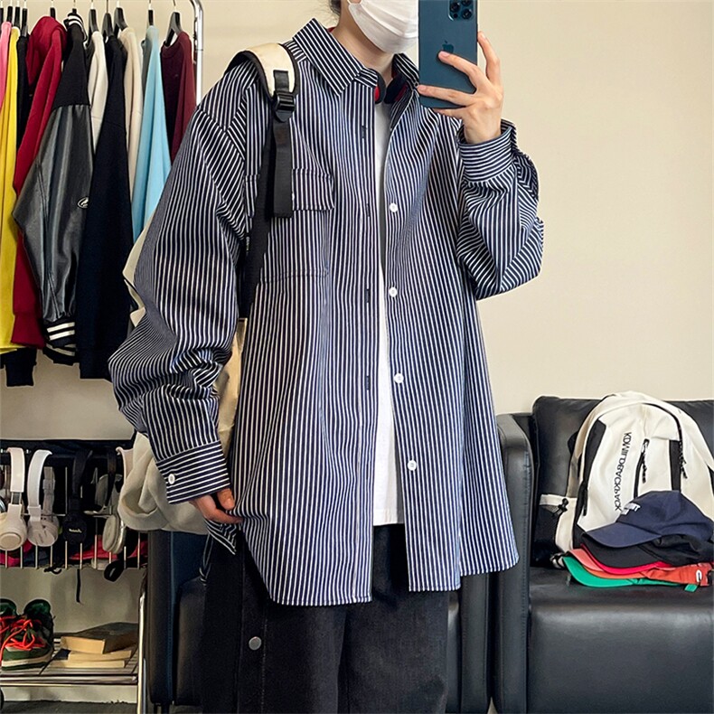 高品质条纹衬衫复古大码长袖衬衫外套C2210-P45【特价】,男装衬衫,电商A007
