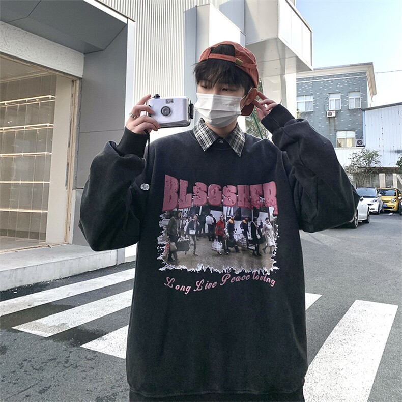 B266-T03-P6023春季新款水洗做旧宽松休闲情侣卫衣,男装卫衣,星座B257-1