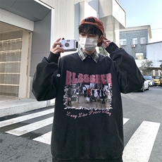 B266-T03-P6023春季新款水洗做旧宽松休闲情侣卫衣，男装卫衣，星座B257-1