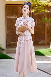 新中式改良旗袍套装连衣裙女2025夏季新款印花汉服禅意两件套裙子图片