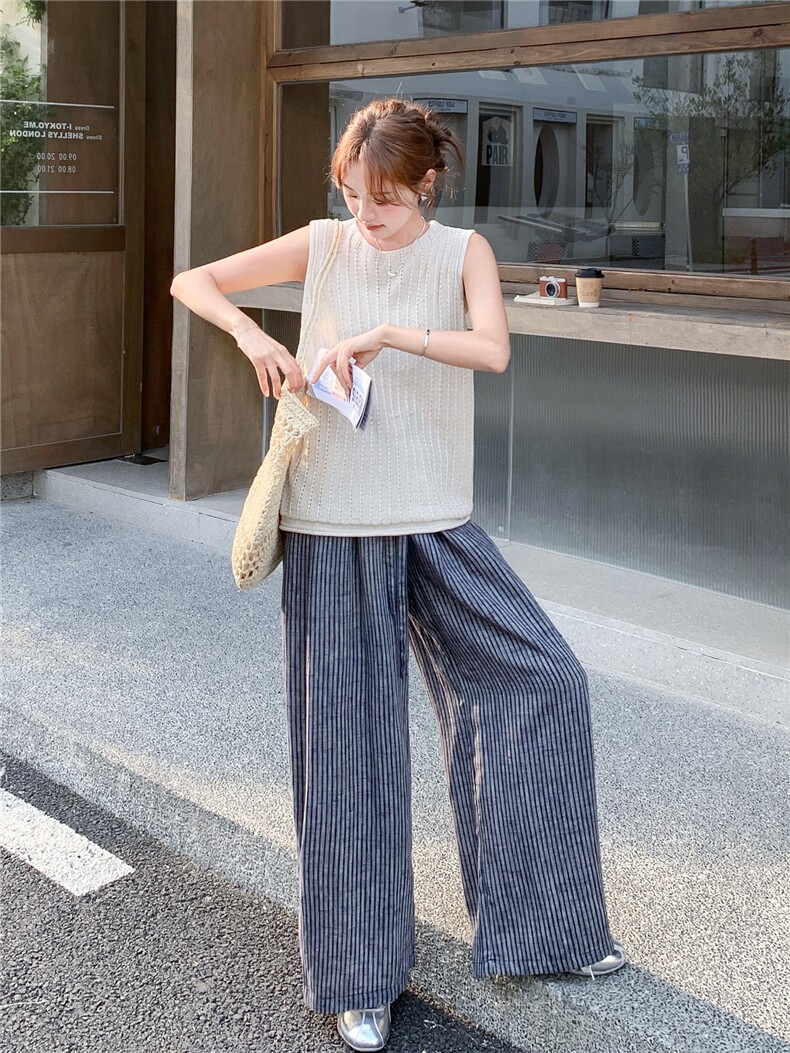 休闲风针织圆领无袖上衣阔腿裤两件套女2026春夏新款时尚气质套装,女装套装/套裙,艾米莉亚
