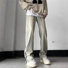 欧美高街牛仔裤男韩版裤脚开衩拉链2024秋季ins直筒裤RK099-P41，男装牛仔裤，星座412-2