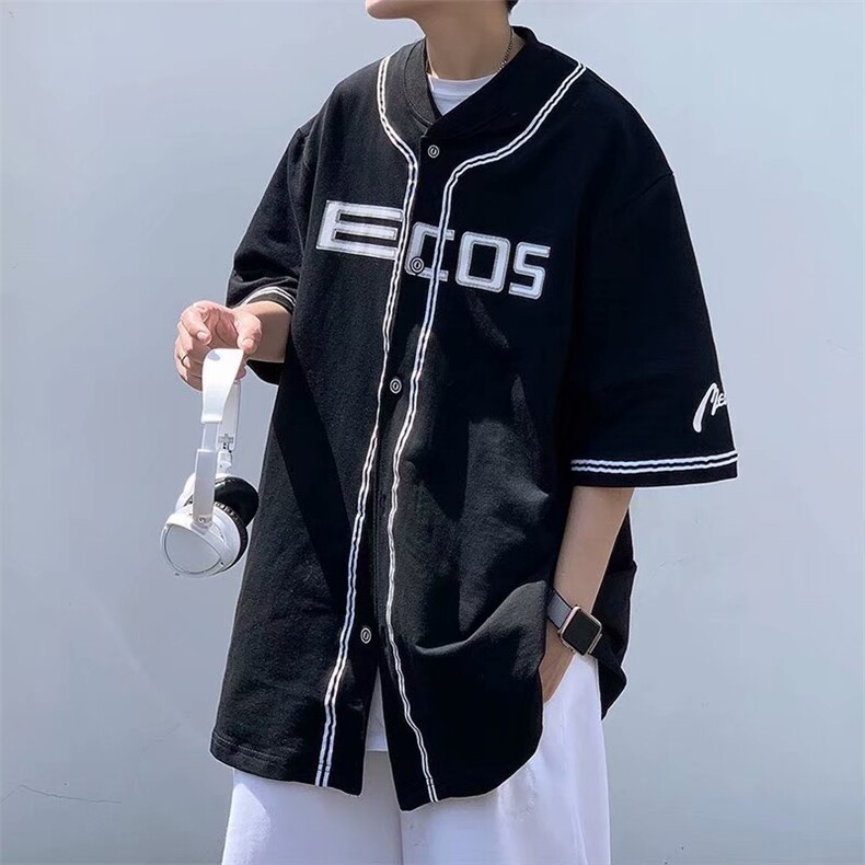 棒球服外套男宽松ins欧美嘻哈短袖夏季运动半袖T恤W794-P38,男装衬衫,星座512-2