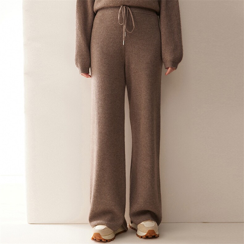 2025年秋季宽松元宝针坑条羊绒阔腿裤，女装休闲裤，珍丝贝尔