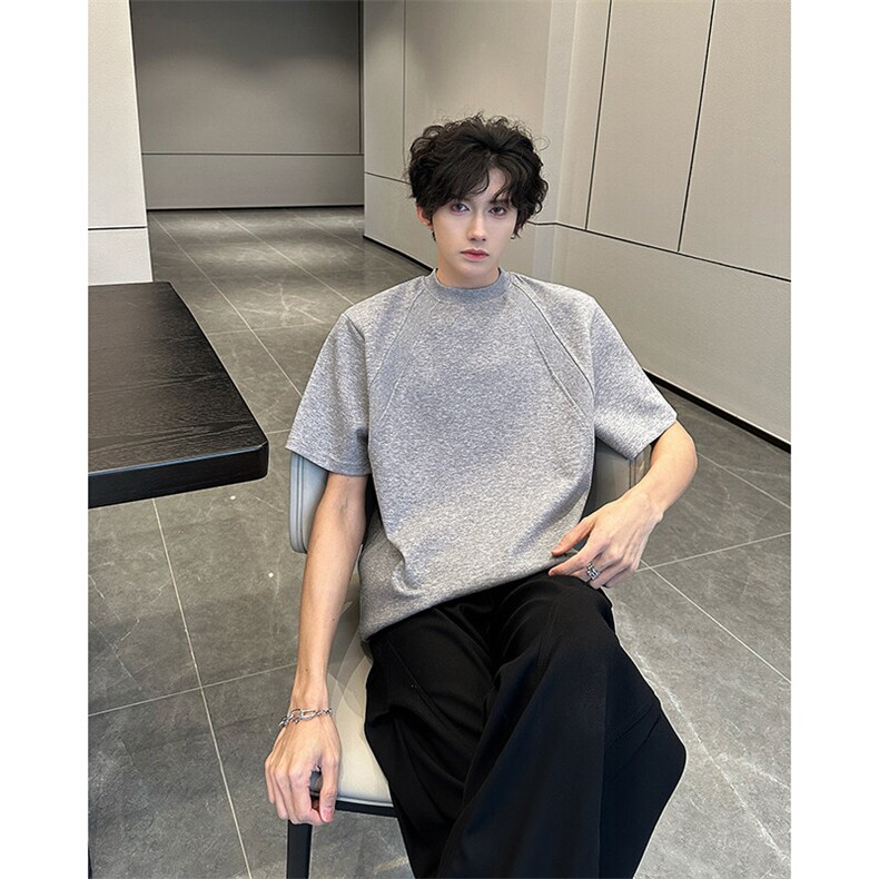 美式解构拼接街头boxy版型短袖男款夏季cleanfit垫肩T恤短宽半袖,男装T恤,星座308B-1