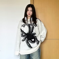 美式街头刺绣蜘蛛毛衣女秋冬2025慵懒chic潮流百搭针织衫上衣，男装针织衫/毛衣，星座506A