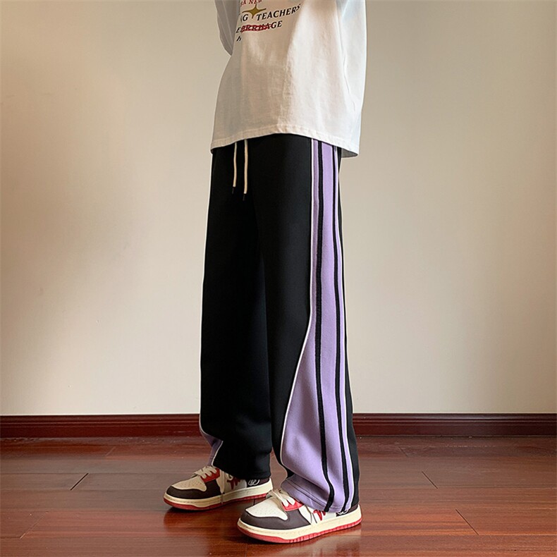高品质秋款男卫裤条纹拼色直筒宽松休闲长裤H0939P40,男装休闲裤,星座1013-1