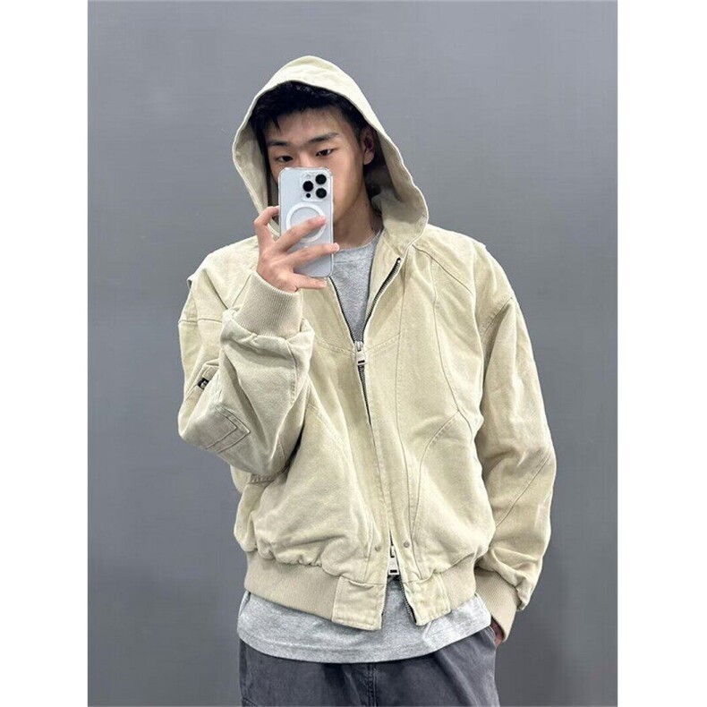 座山雕短款外套男女冬季加绒加厚水洗帆布连帽情侣工装夹克,男装夹克,星座506A