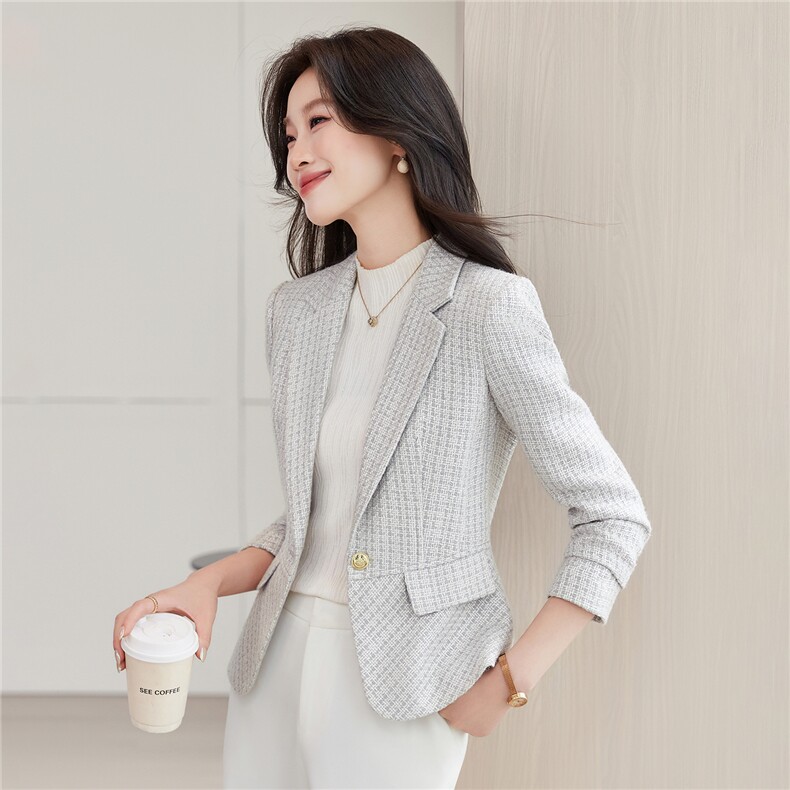 《档口现货》2026秋上新气质华夫格子通勤收腰西装小外套女,女装西装,苗苗
