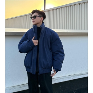 藏青色飞行夹克棉服男款冬季加厚保暖棉衣美式cleanfit棒球服外套图片