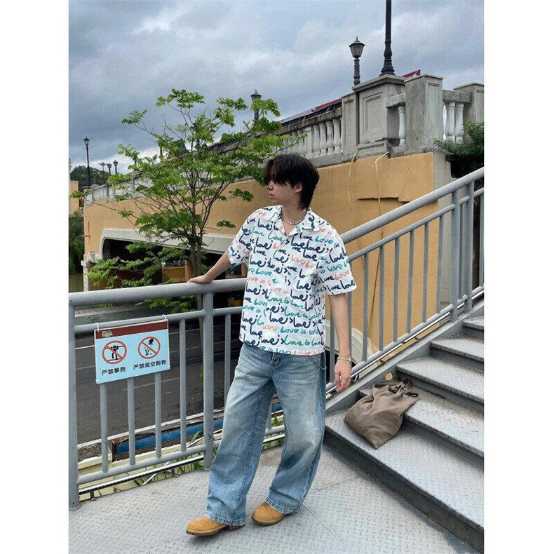 夏季短袖花衬衫男款宽松休闲沙滩服彩色上衣海岛风潮WLC211-P29,男装T恤,星座1008