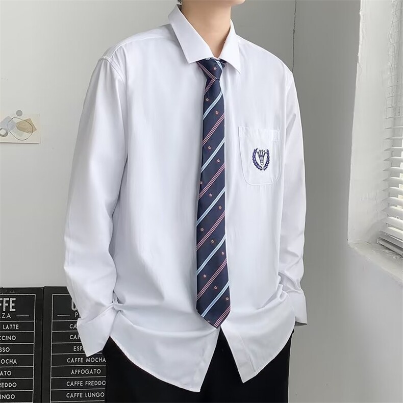 2025新款学院风白衬衫男长袖情侣制服领带衬衣CS028P25,男装衬衫,星座1108