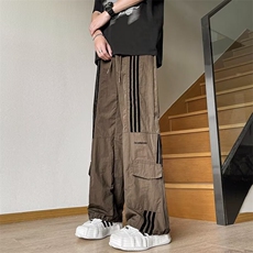 复古侧边条纹工装裤男薄款三条杠宽松直筒休闲裤子夏KM681，男装休闲裤，星座1116A-1（原606A）