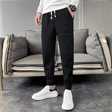 2025秋冬季红菠萝格华夫格休闲裤男韩版潮流压花小熊裤子图片