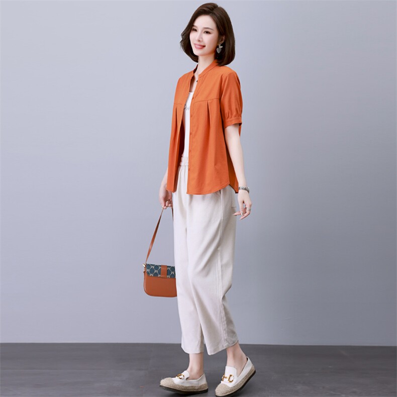 时尚休闲棉麻两件套女夏新款宽松显瘦短袖上衣阔腿裤套装,女装套装/套裙,依恋蒂丝