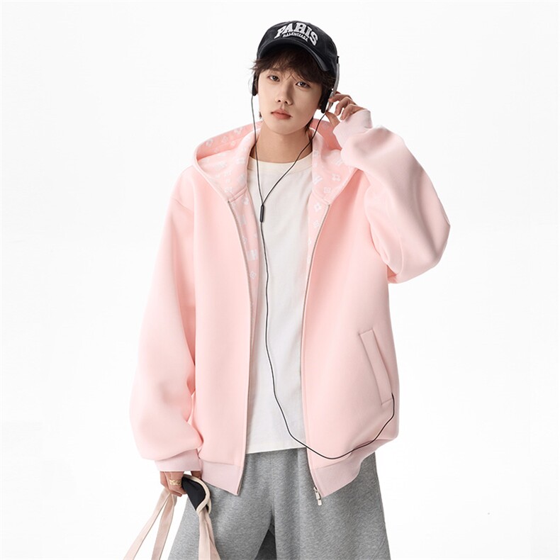 内里印花连帽卫衣春季复古运动开衫款外套男女C64140-TP4588，女装短外套，电商A102